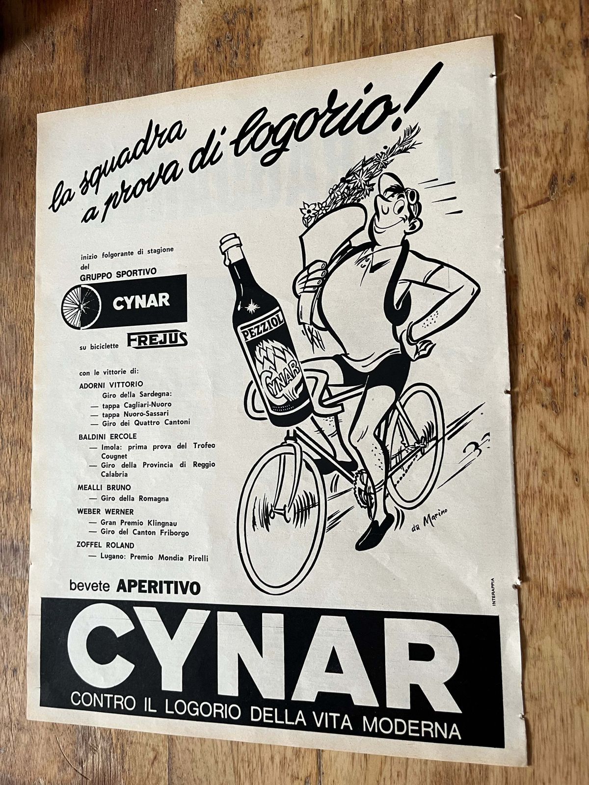 Cynar Aperitvo Giro D'italia Advertisement 1963 photo for sale