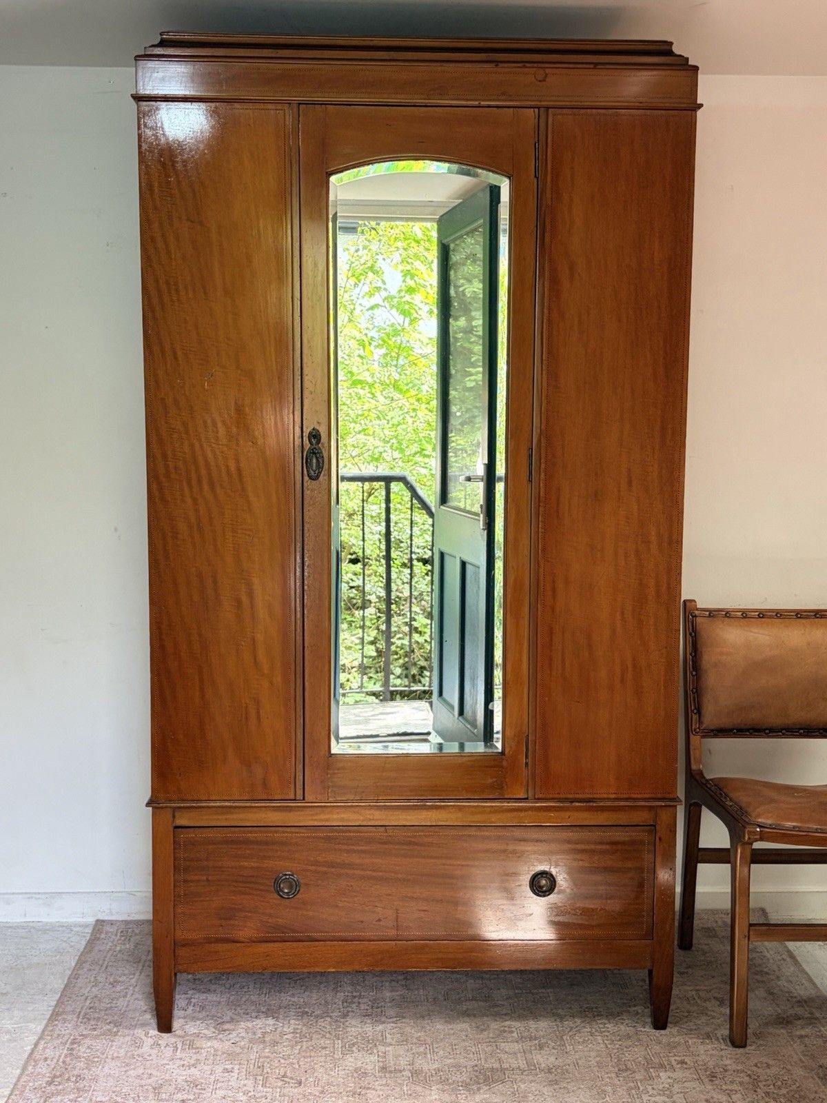 Vintage Antique Edwardian Wardrobe With Mirror & Drawer Hallrobe photo Furniture