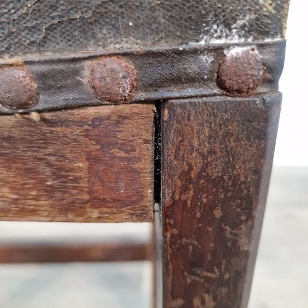 photo for sale Antique Wooden Upholstered Stool Rustic Seat Side Dressing Piano Vintage