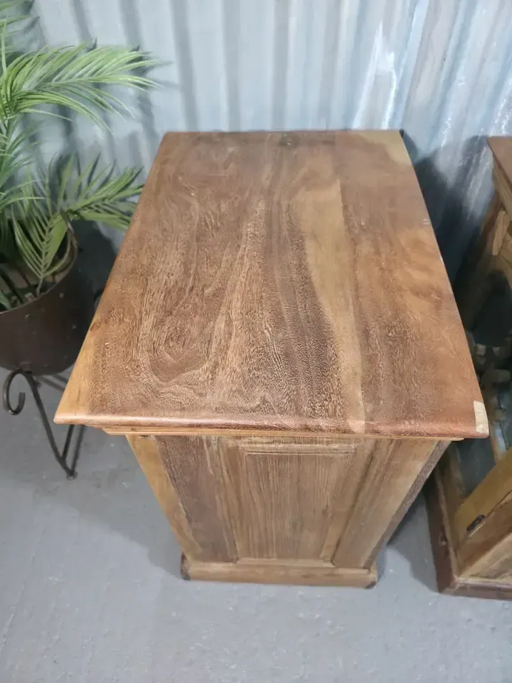 photo vinterior Vintage Reclaimed Pair Solid Wooden Indian Carved Bedside Cupboards Cabinets