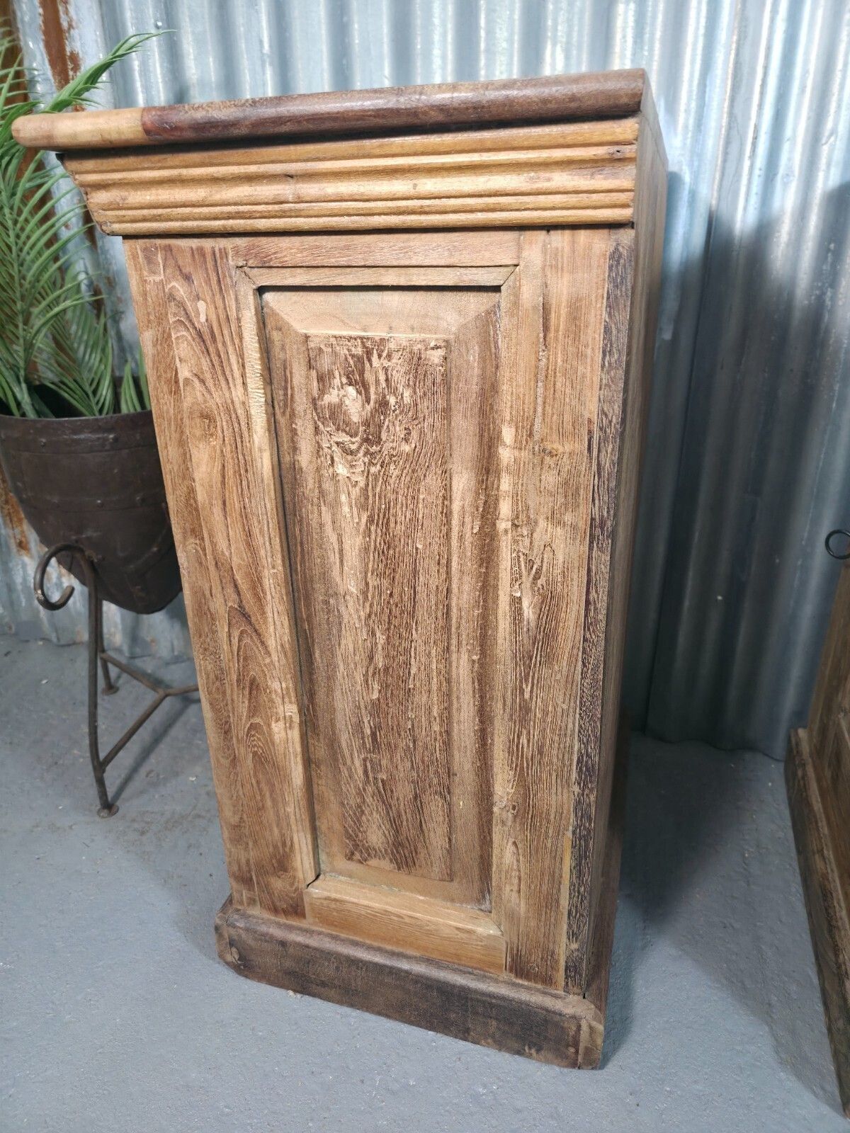 Furniture Vintage Reclaimed Pair Wooden Indian Carved Bedside Tables Cupboards Cabinets photo