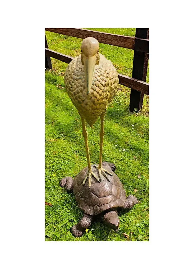 A Very Fine Bronze Animalier Garden Sculpture Of A Tortoise And A Heron photo for sale