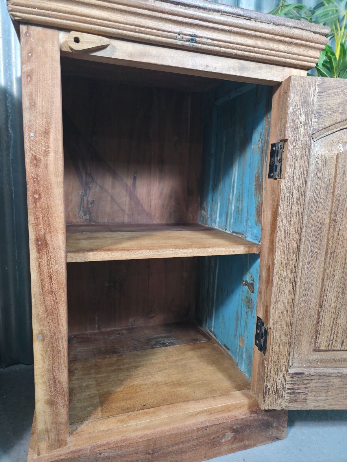 Vintage Reclaimed Pair Wooden Indian Carved Bedside Tables Cupboards Cabinets photo vinterior