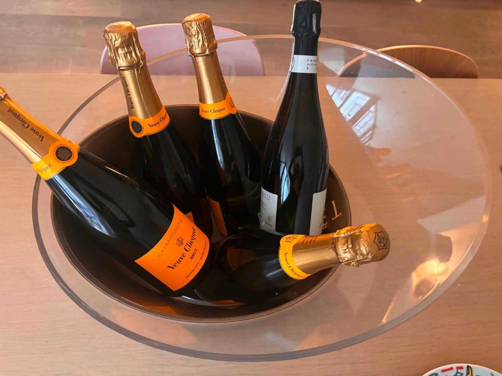 photo vinterior Large Moët & Chandon Champagne Bucket, Gold Clear Acrylic Multi Bottle Wine Cooler, French Vintage Party Ice Bucket For 4 5 Bottles
