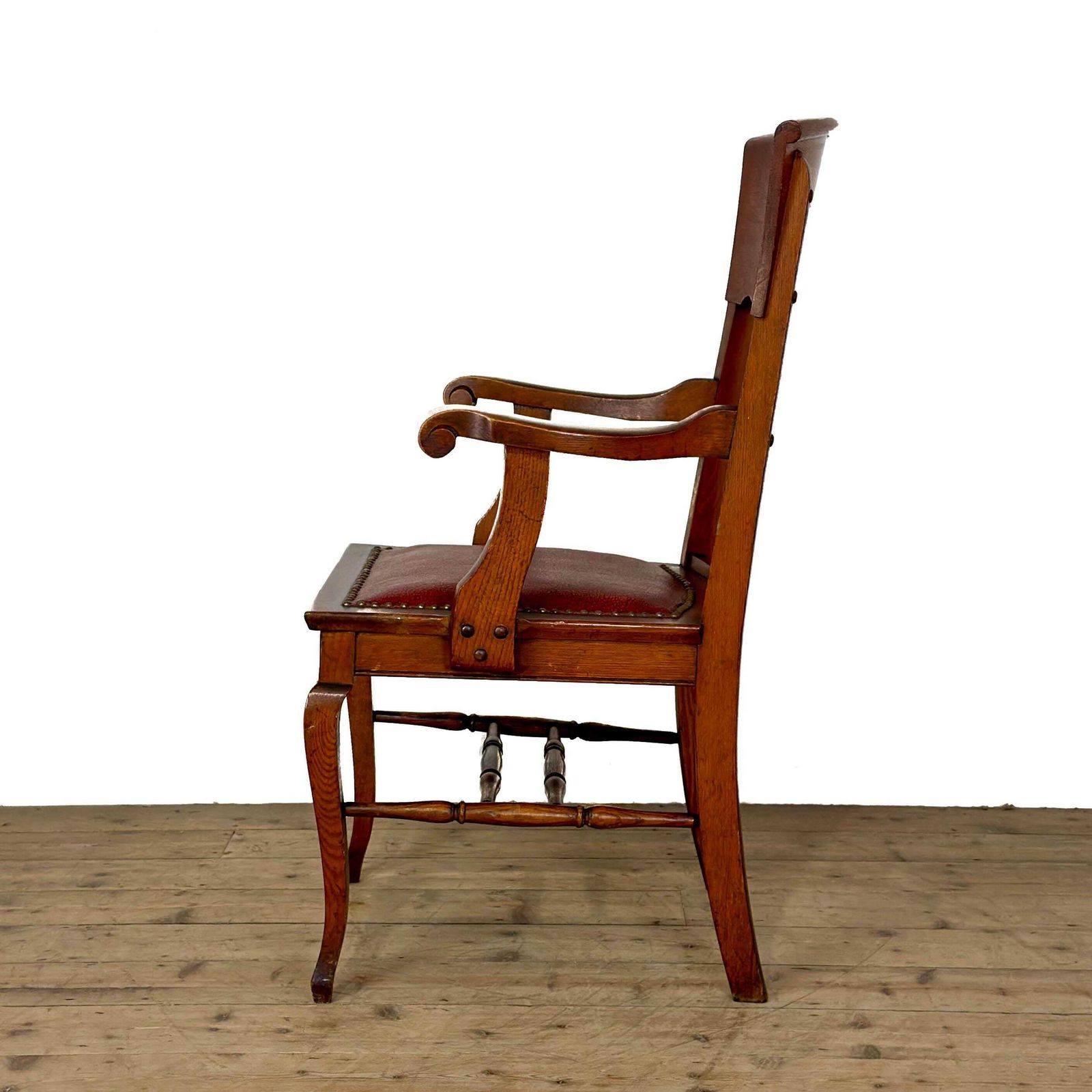 Antique Oak Chair With Studded Red Leather Seat | Antique Chair | Armchairs | Victorian Seating | Victorian Antique photo for sale