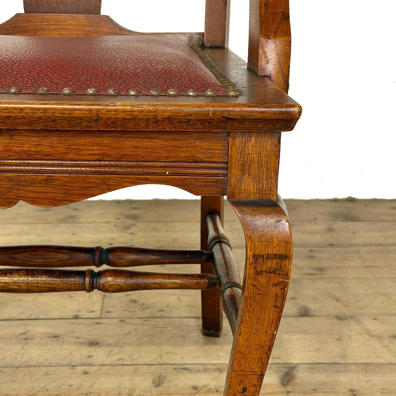 Antique Oak Chair With Studded Red Leather Seat | Antique Chair | Armchairs | Victorian Seating | Victorian Antique photo buy