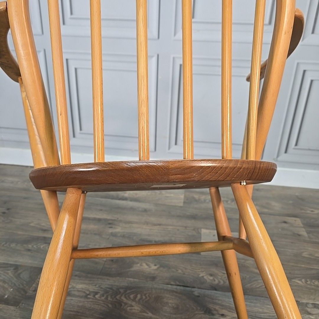 photo vintage Vintage Ercol Windsor Armchair Blonde Elm Beech Dining Chair Seat Mid Century