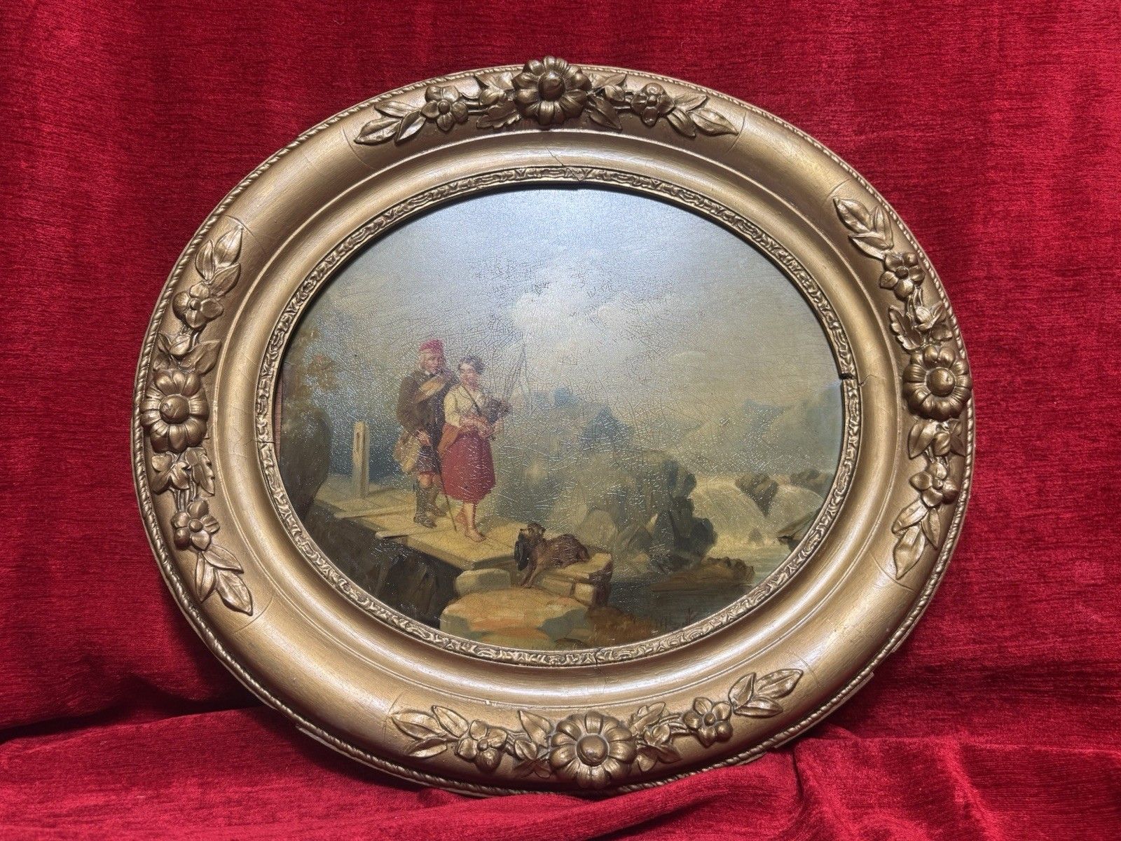 19th Century Scottish School Romantic Highlands Landscape Scene Painting Signed photo Art