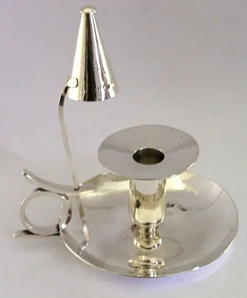 256g Scottish Sterling Silver Chamberstick Candle Holder & Snuffer 1977 photo furniture
