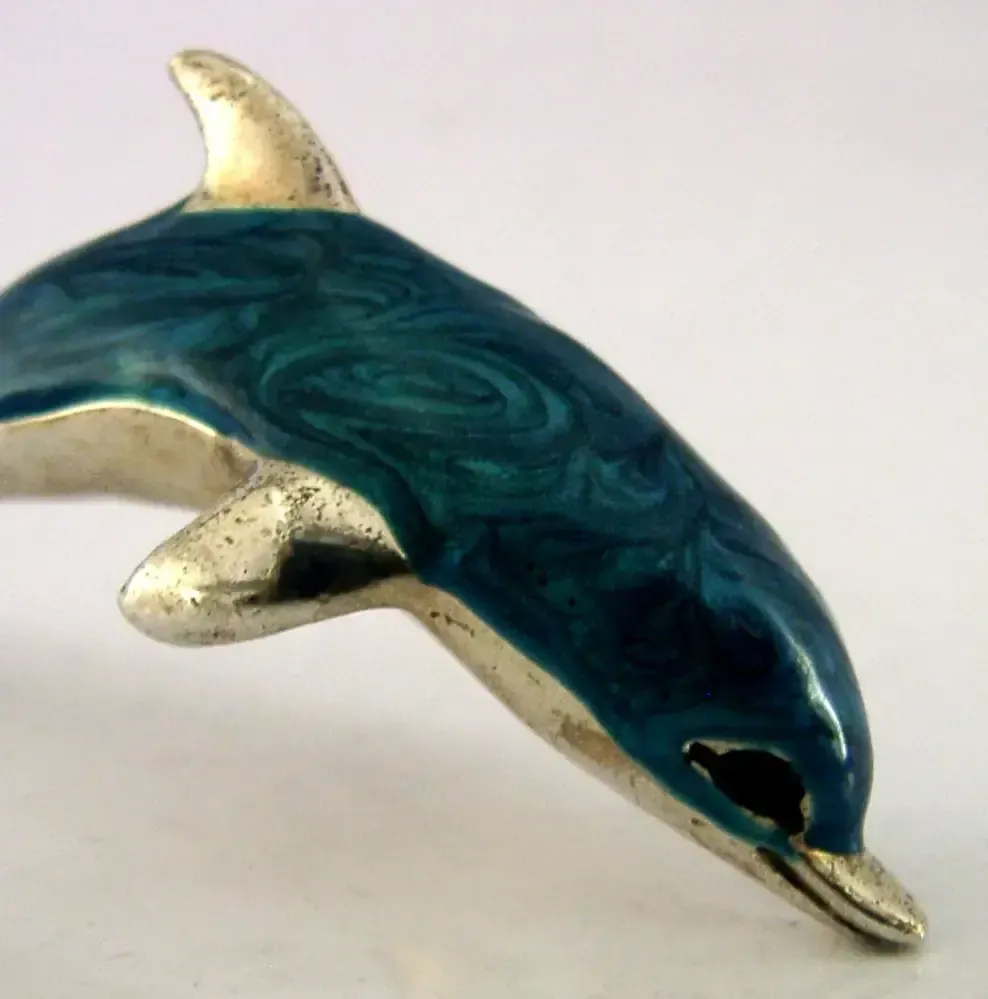 Italian Sterling Silver Enamel Dolphin Animal Figure C1990 Saturno Italy photo for sale