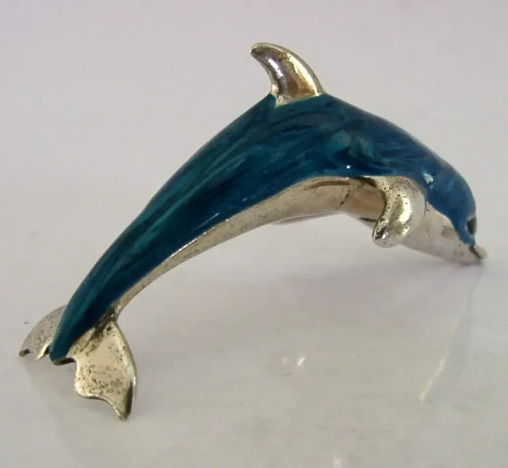 Italian Sterling Silver Enamel Dolphin Animal Figure C1990 Saturno Italy photo Art