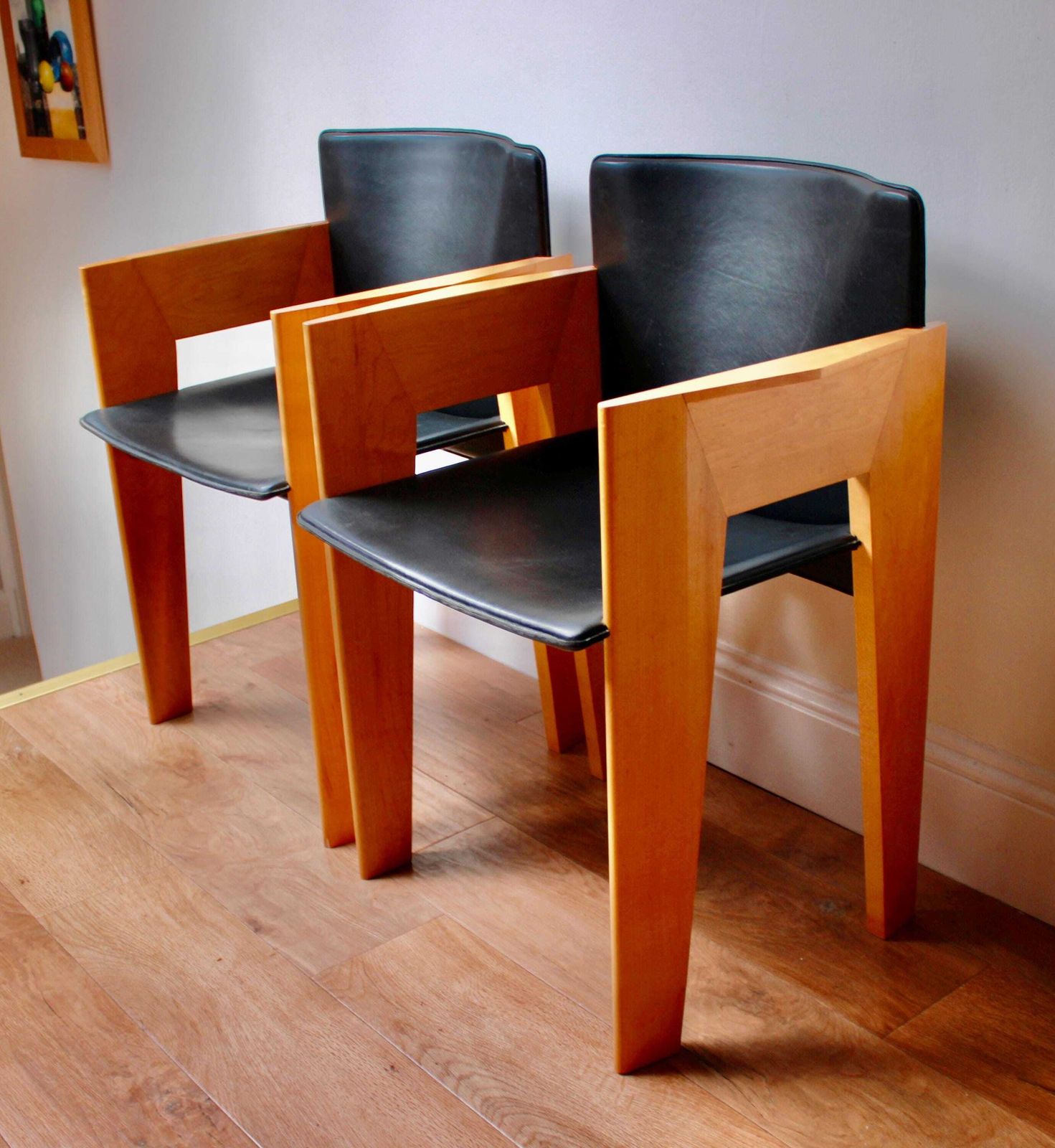 Set Of 2 Vintage Leather Dining/Occasional Chairs By Arnold Merckx For Arco