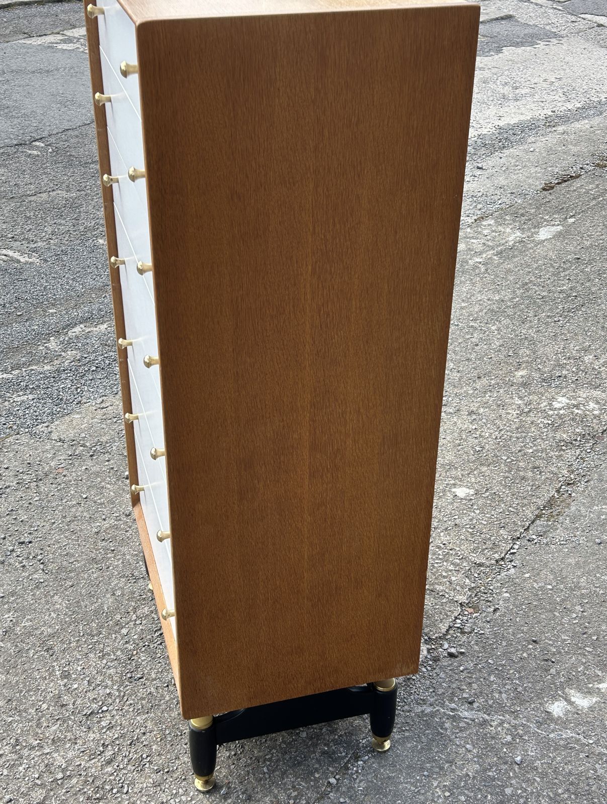 Superb Mid Century Oak/China White Tallboy Chest Of 7 Drawers 1950's/60's photo vinterior