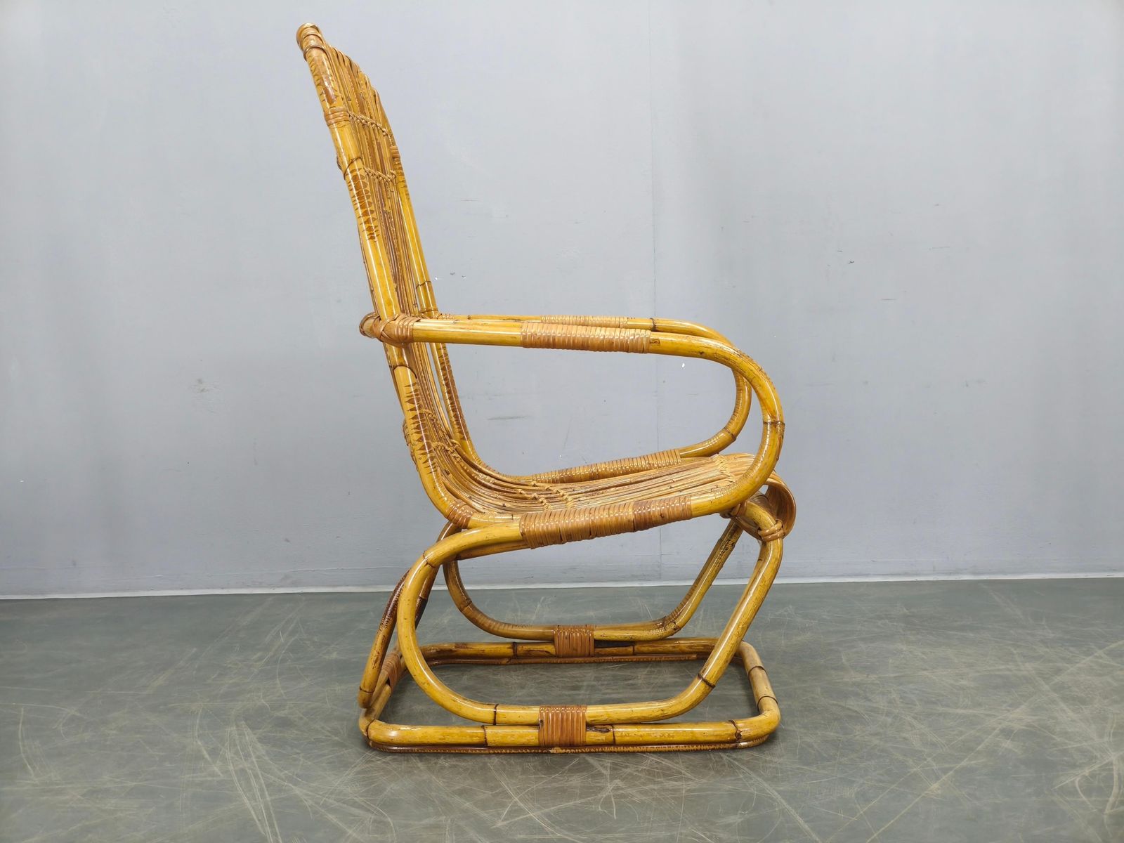 Italian Mid Century Rattan Lounge Armchair, 1960s photo Furniture