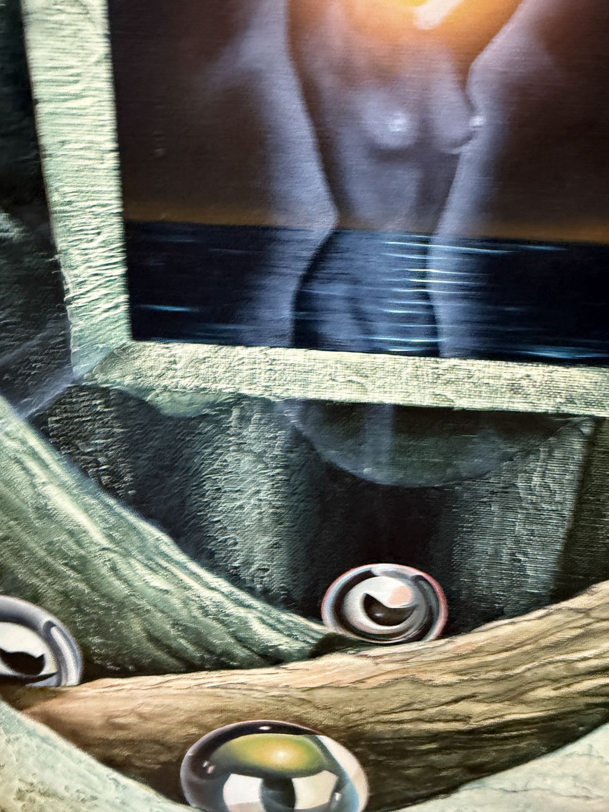 Angel Preciados Vega Surrealist Female Nude With Cosmic Orbs And Biomorphic Landscape Oil Canvas Art 1987 photo vinterior