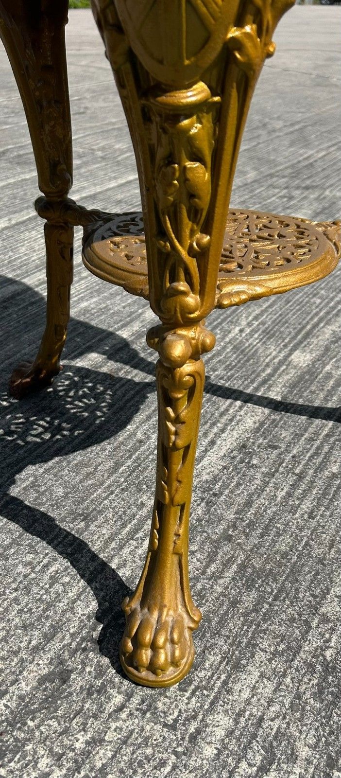 Furniture Antique Detailed Cast Iron Britannia Base Pub Tavern Table Original Gold Paint photo