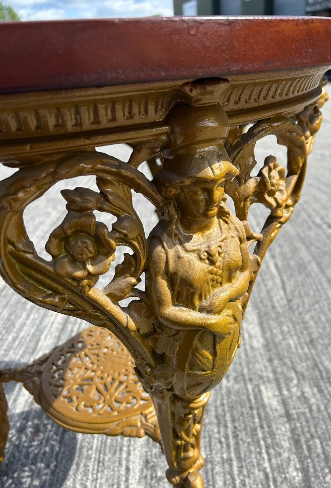 photo buy Antique Detailed Cast Iron Britannia Base Pub Tavern Table Original Gold Paint