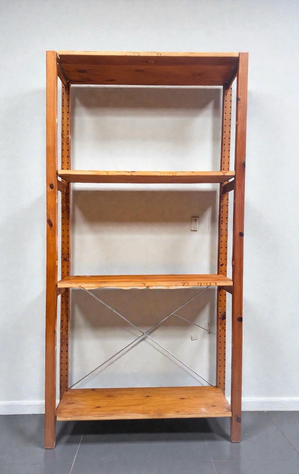 Vintage Danish Solid Honey Pine Shelving Sysyem X Brace Mid Century C1970s Rare photo furniture