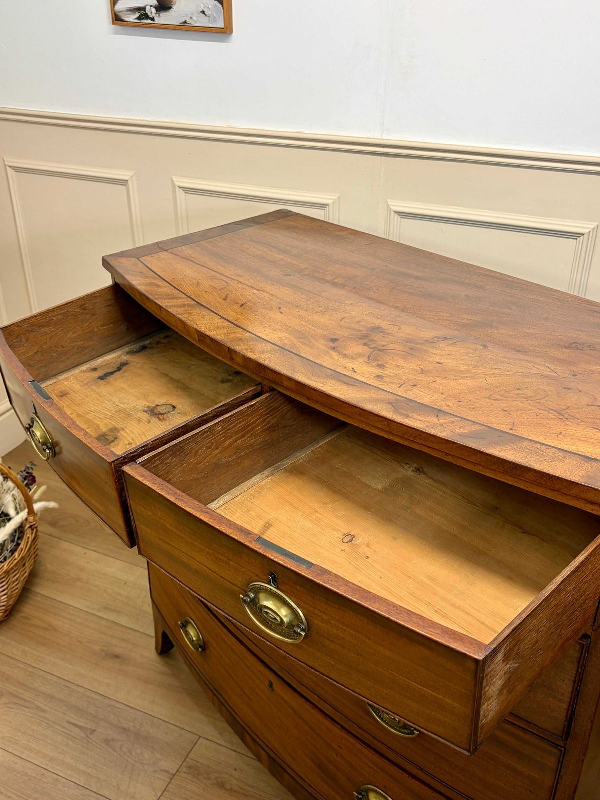 photo for sale Antique Small George III Mahogany Bow Front Chest Of Drawers