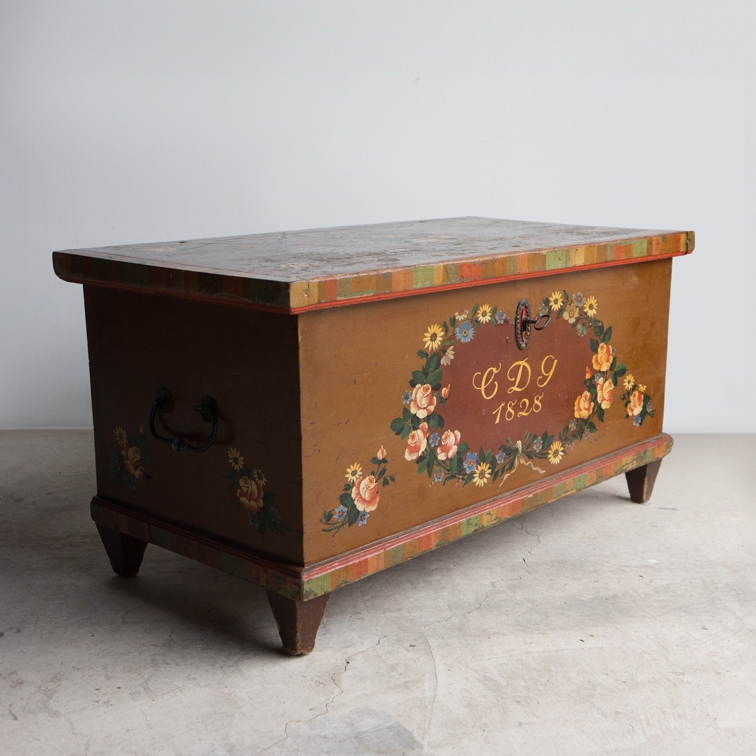 Antique Swedish Folk Art Marriage Chest Storage Box, Early 19th Century photo 935.0