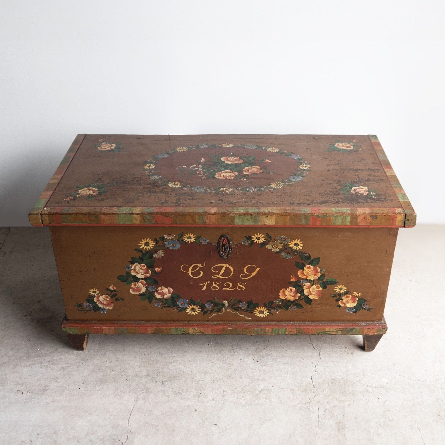 Antique Swedish Folk Art Marriage Chest Storage Box, Early 19th Century photo vintage