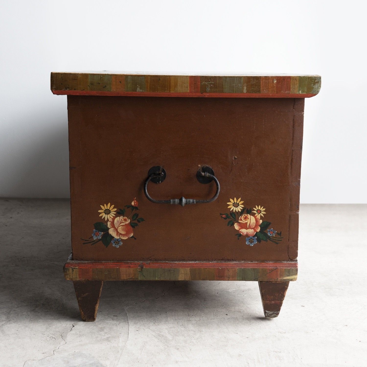 Furniture Antique Swedish Folk Art Marriage Chest Storage Box, Early 19th Century photo