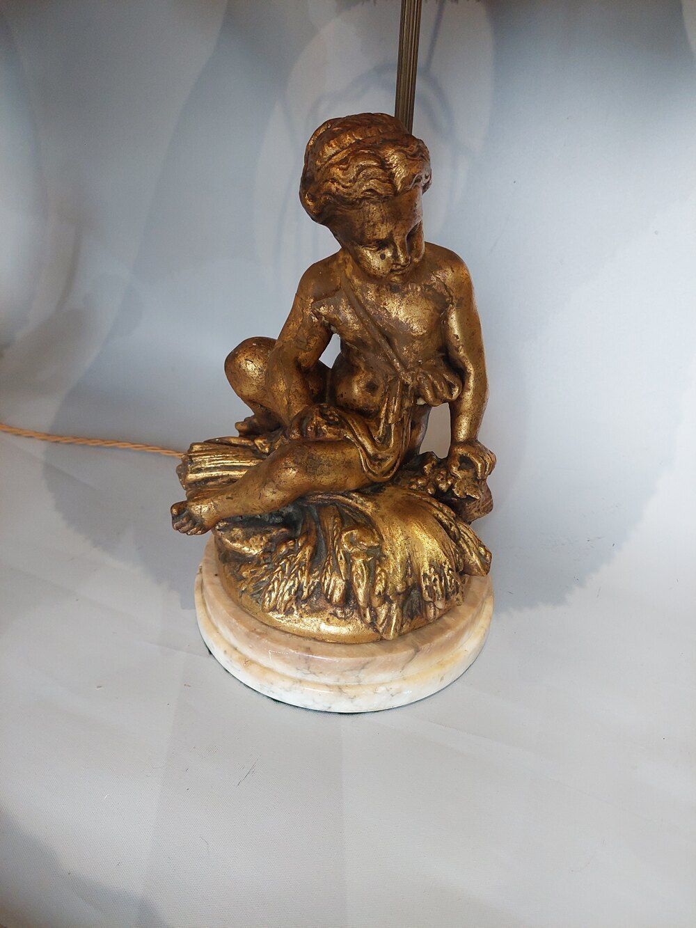 Pair Of Italian Gilt & Alabaster Cherubic Lamps photo for sale