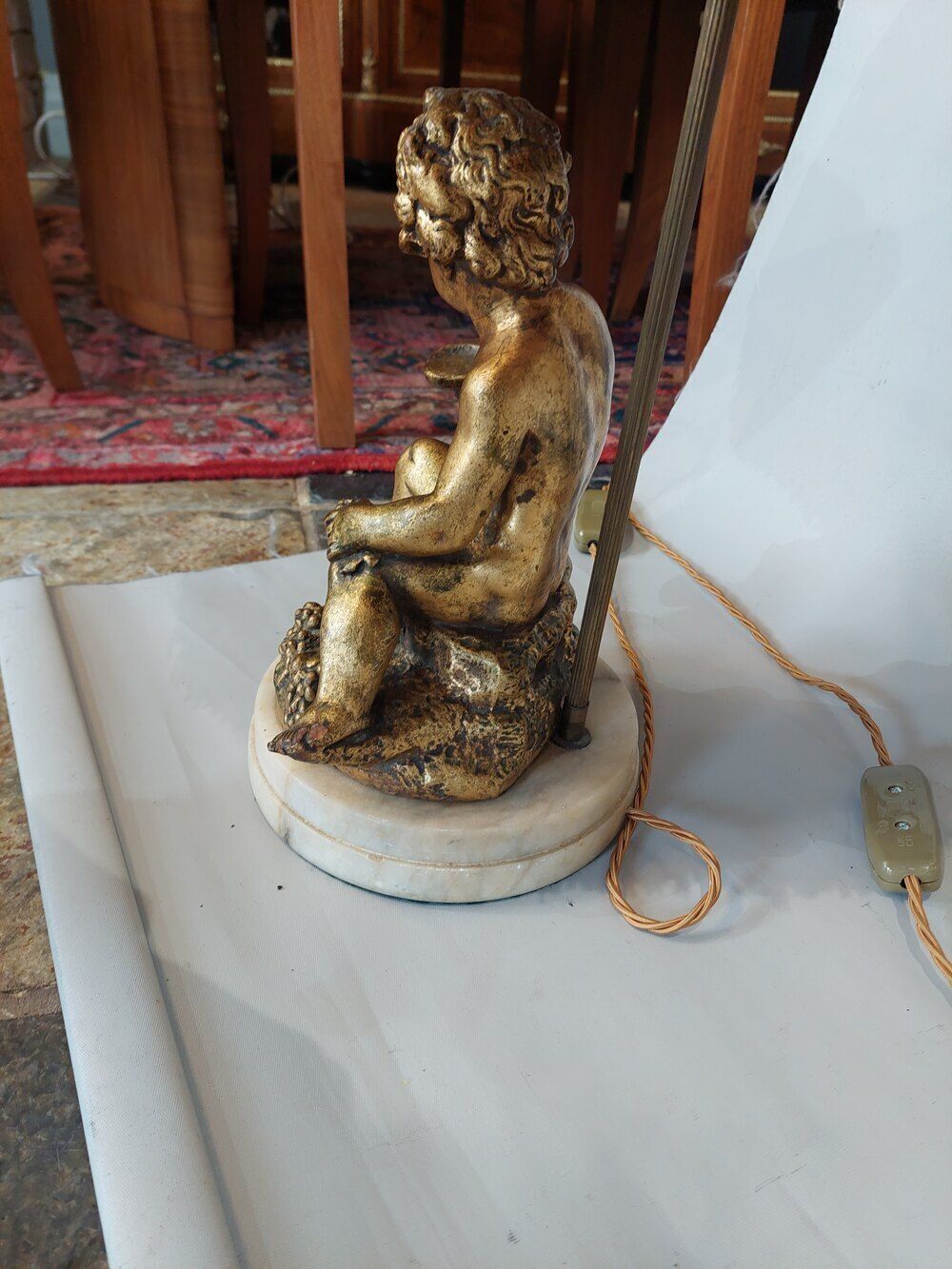 Pair Of Italian Gilt & Alabaster Cherubic Lamps photo Lighting