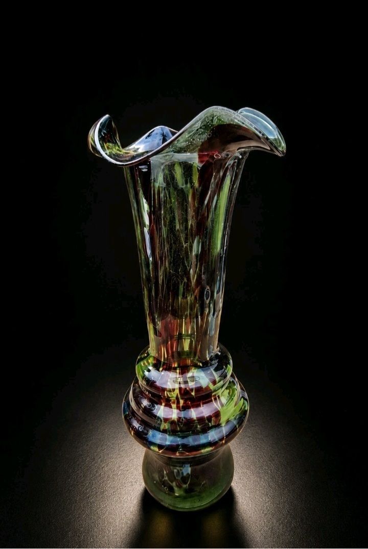 Vintage Hand Blown Art Glass Vase Murano Style Multicolour photo for sale