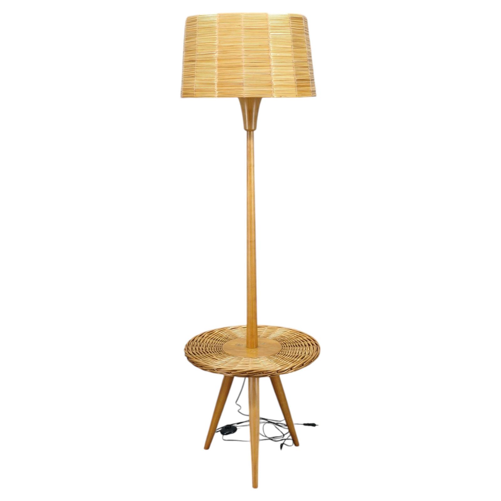 Lampadaire Jan Kalous Uluv en rotin, Tchécoslovaquie, années 1960