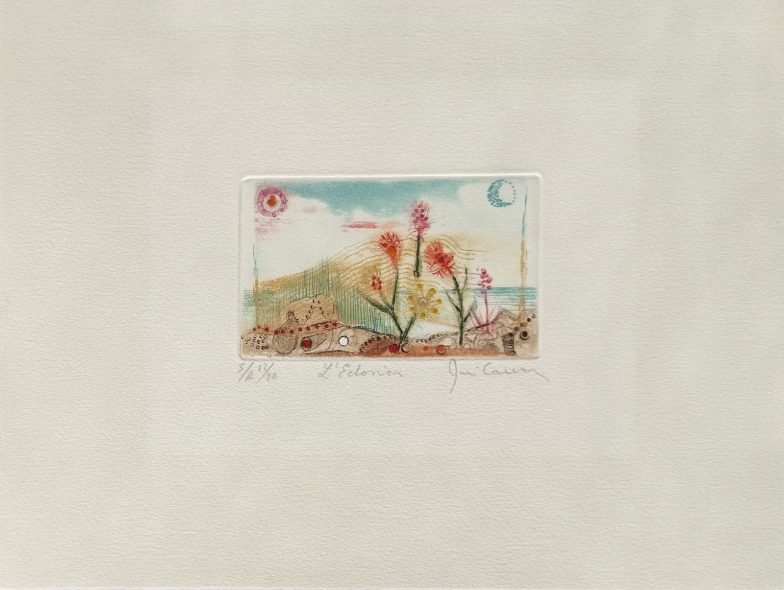 René Carcan – Gravure/ets, gesigneerd, genummerd – Corsage du Ciel, 1989 – Abstracte kunst