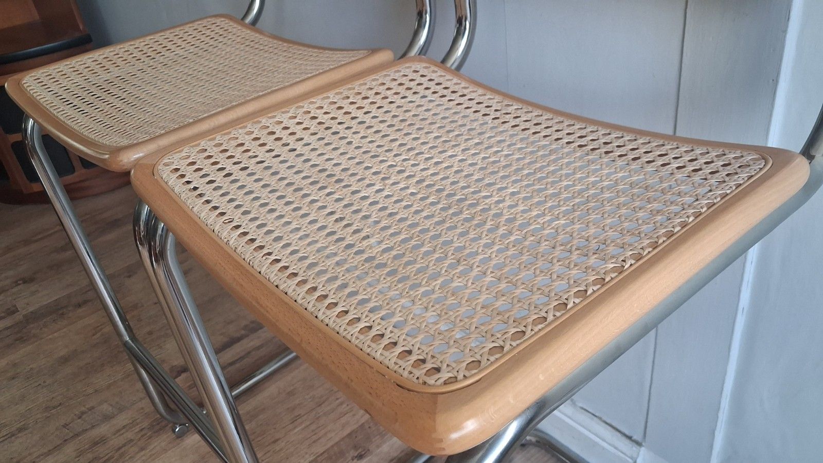 Pair Of Cesca Breuer Design Italian 1980's Beech Stools,Bar,/ Breakfast  Stools photo vinterior