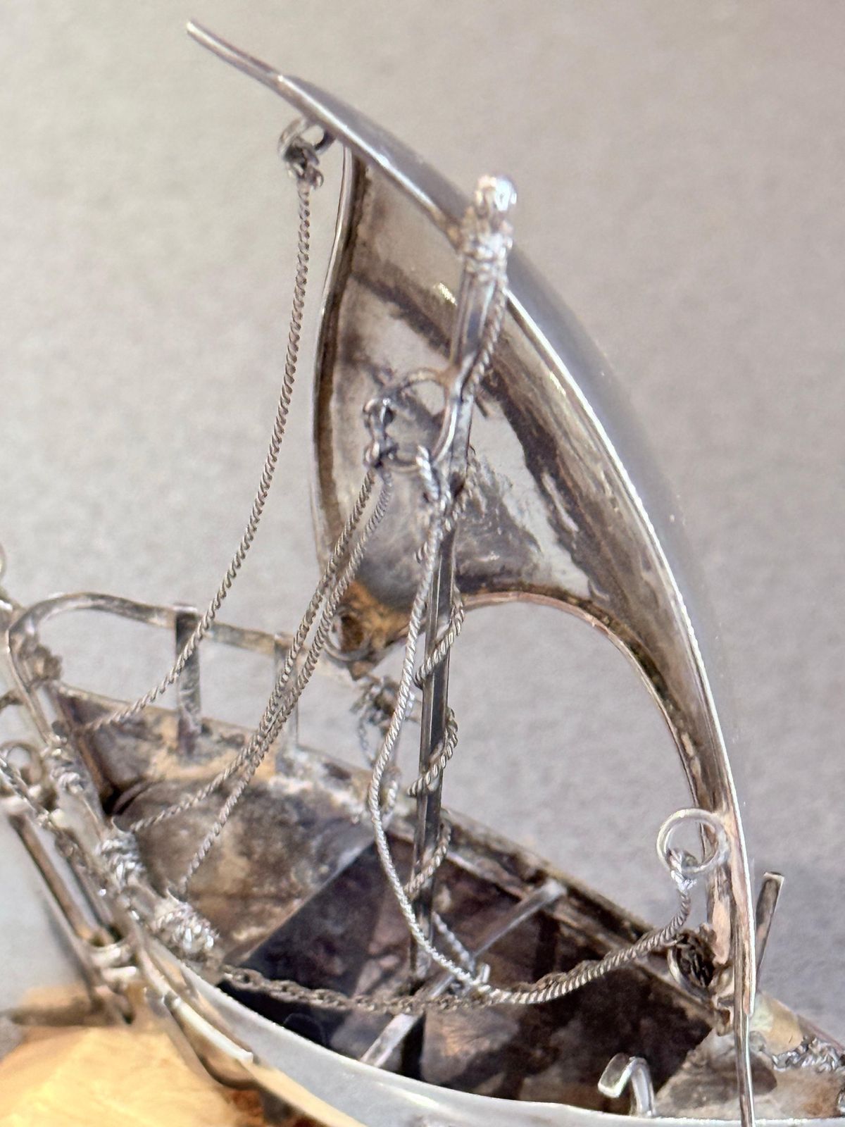 Vintage Silver Plated Sailing Ship Sculpture On Wooden Base, Nautical Décor photo 663.0