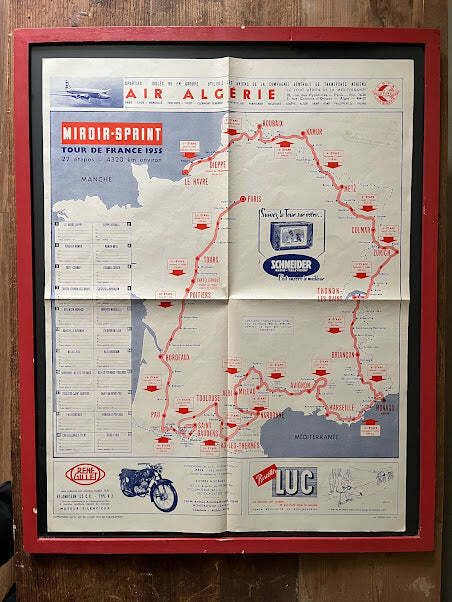 Tour De France Vintage Route Map 1955 Luc / Rene Gillet