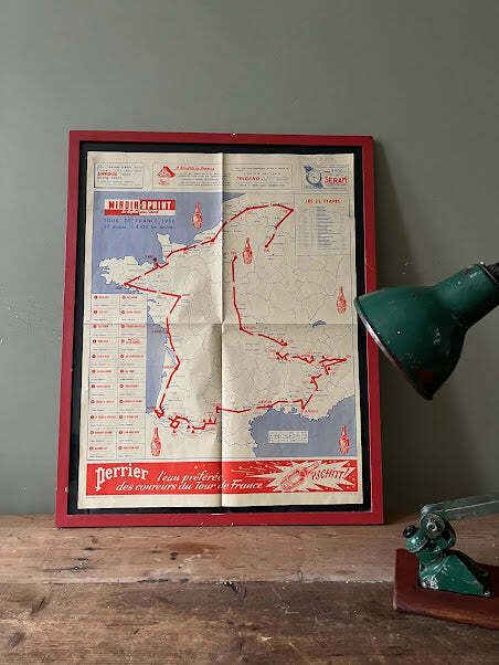 Tour De France / Perrier Vintage Route Map 1956 photo for sale