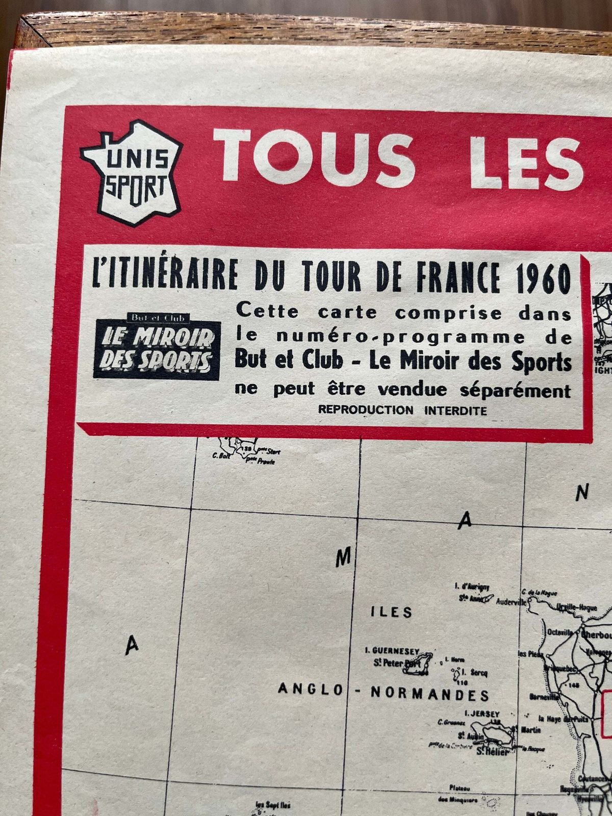 Vintage Cycling Print   Tour De France Route Map, 1960 photo 425.0