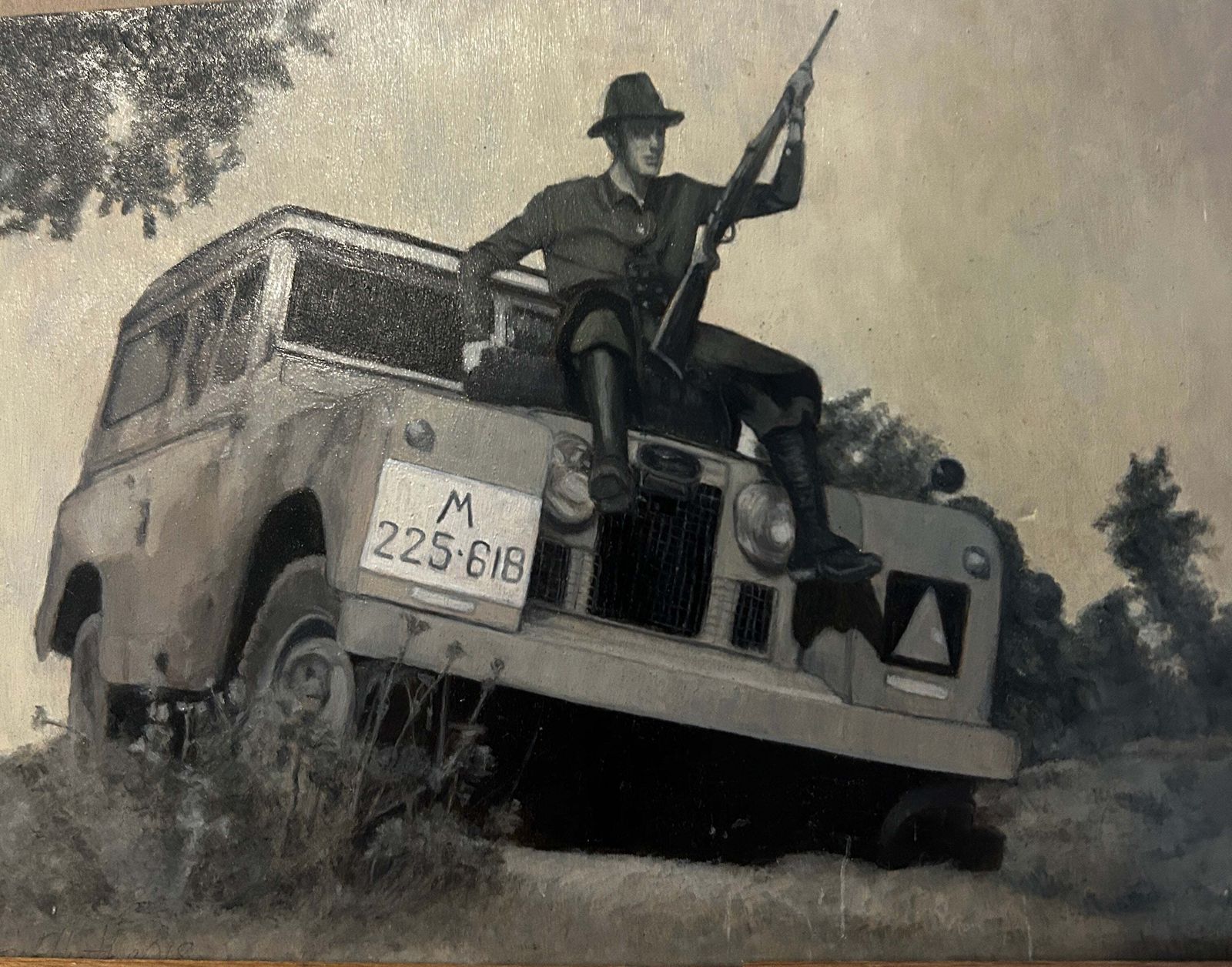 1940's Vintage Land Rover Tactical Small Oil On Board