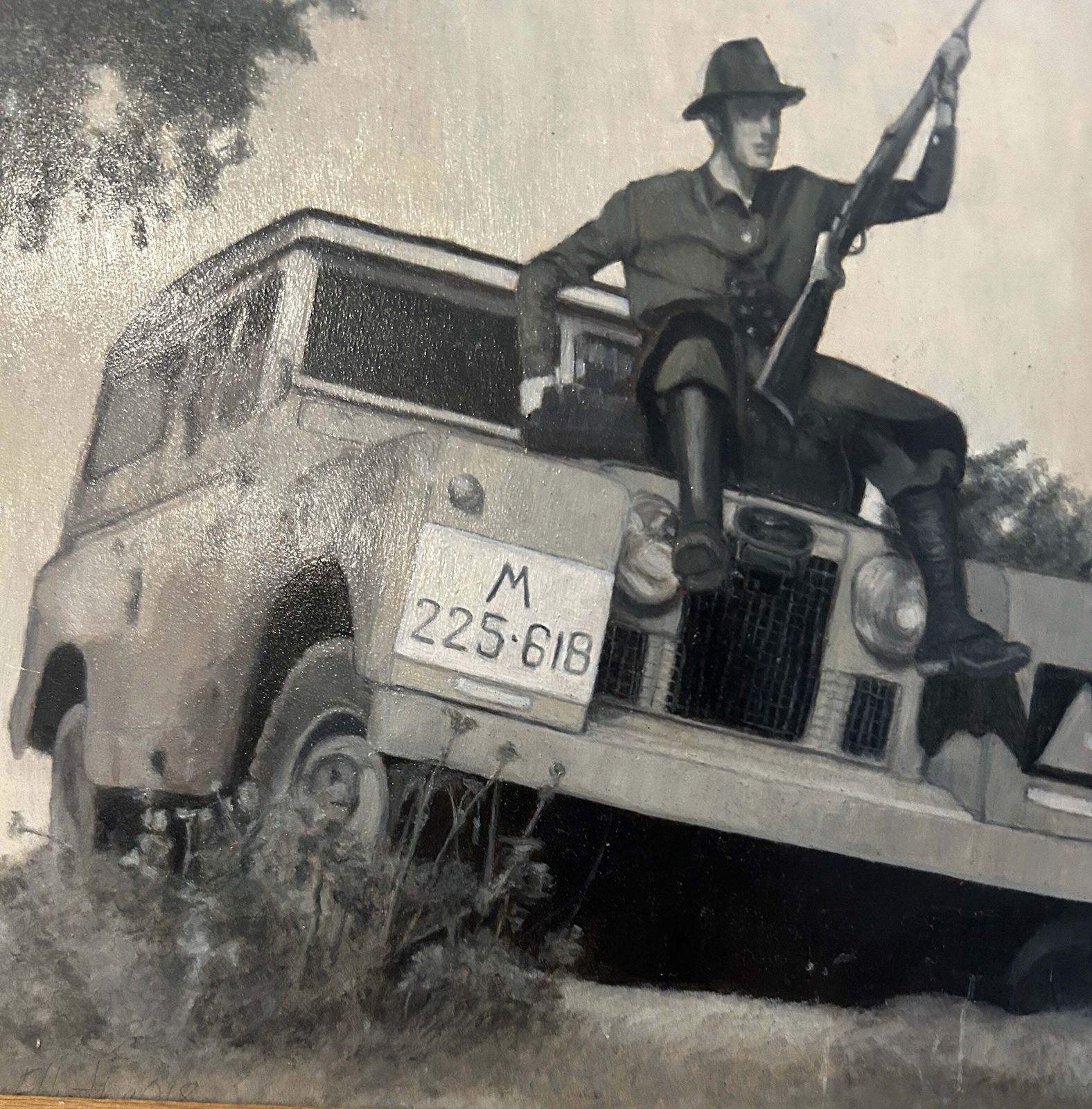 1940's Vintage Land Rover Tactical Small Oil On Board photo furniture
