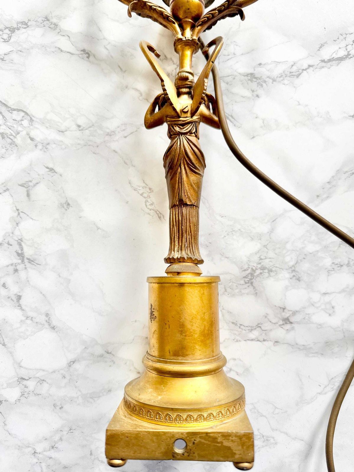 Antique Gilded Bronze Egyptian Style "Retour D'égypte" Napoléonic Regency Lamp Foot Decorative Table Top Desk Winged Goddess Working Order photo furniture