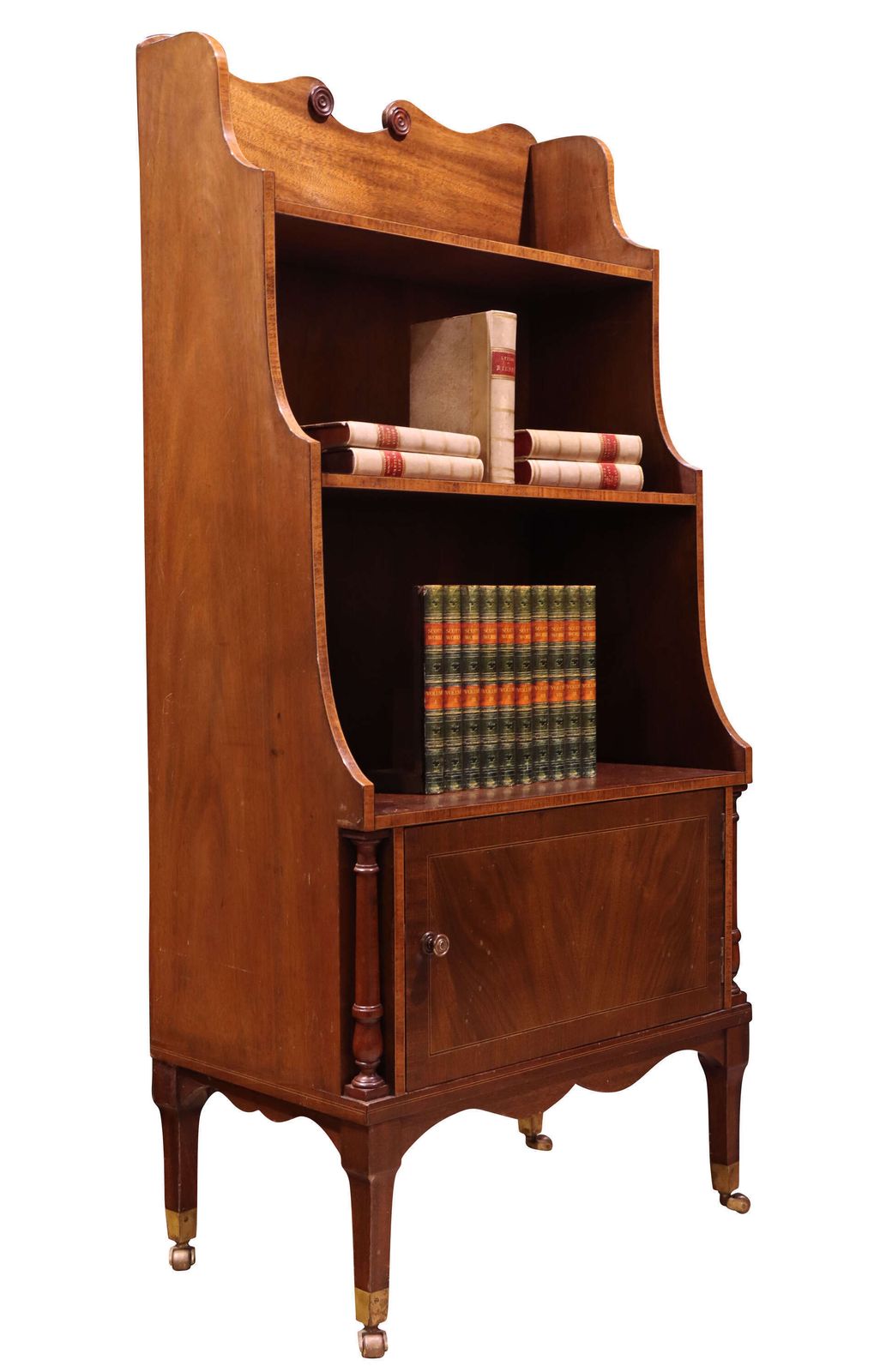 Fine Late Victorian Inlaid Mahogany Waterfall Bookcase Cabinet On Brass Castors photo furniture