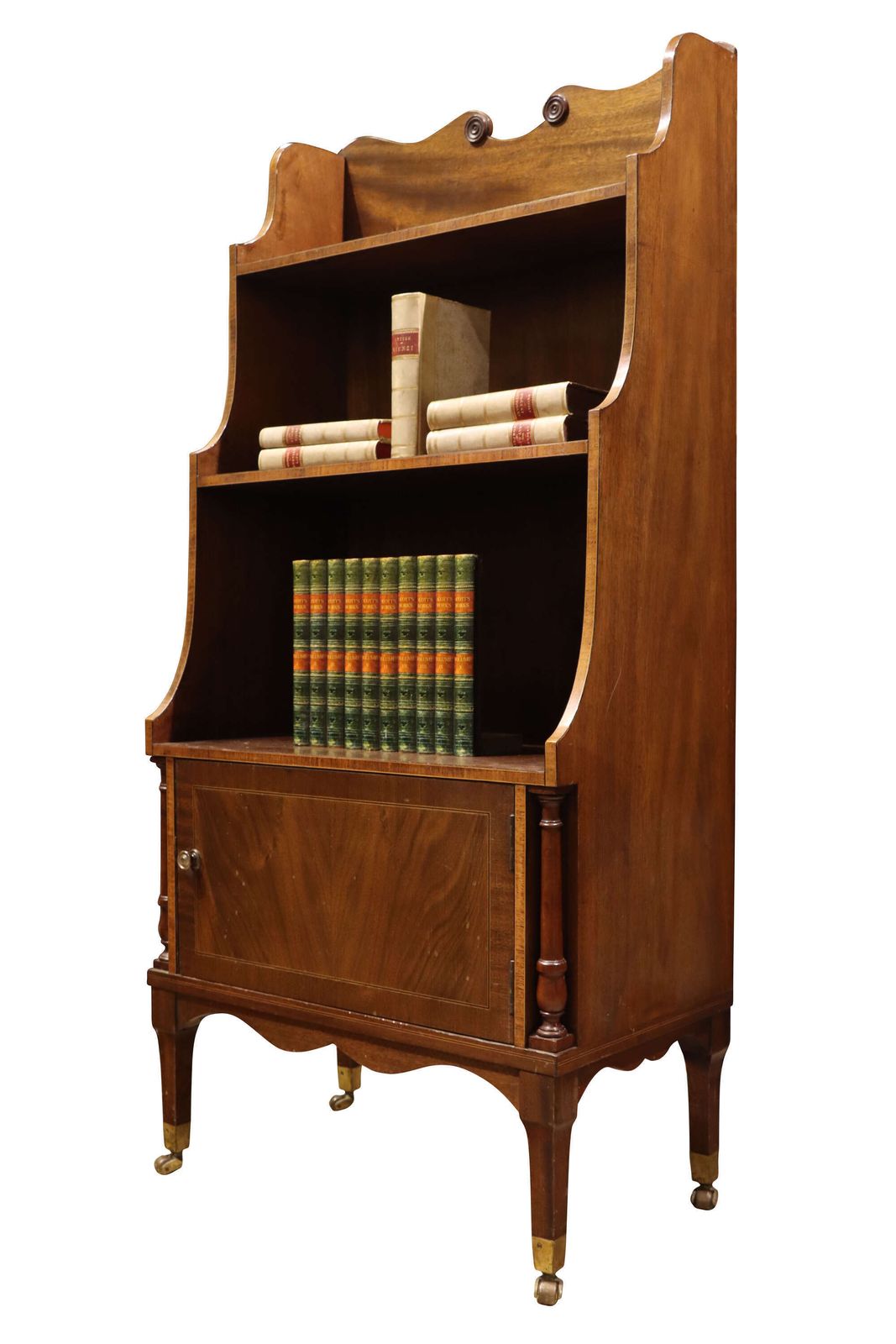 Fine Late Victorian Inlaid Mahogany Waterfall Bookcase Cabinet On Brass Castors photo Furniture