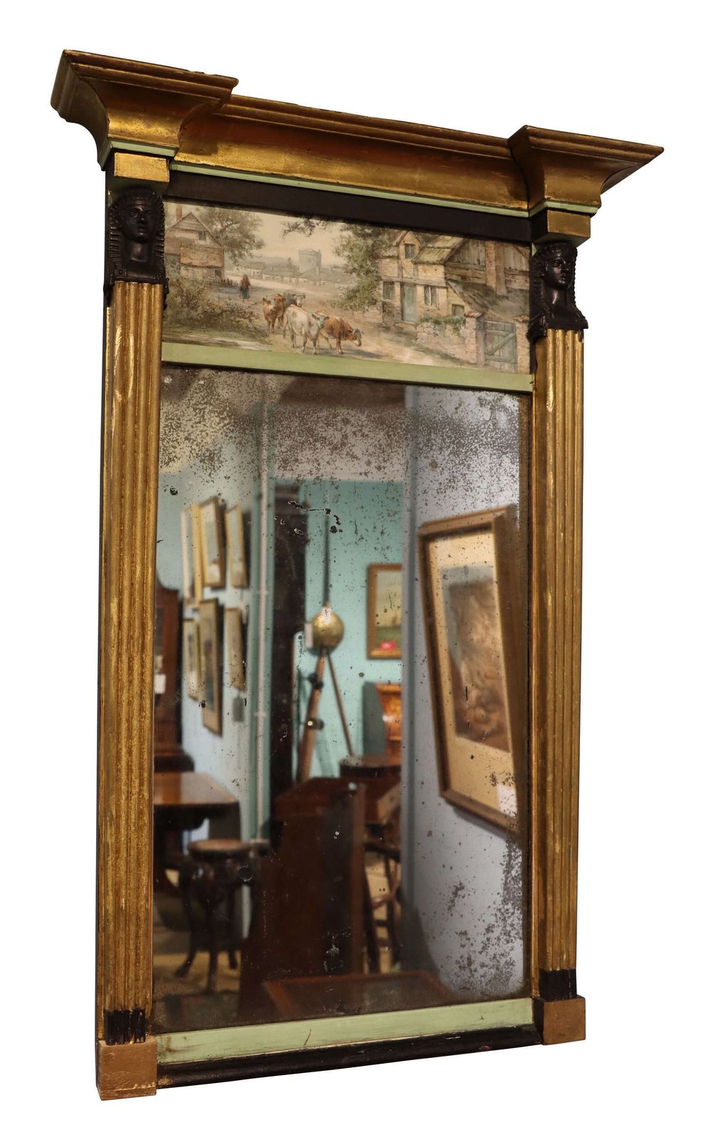Early 19th Century French Empire / Trumeau Wall Mirror With Painted Panel, Circa 1825 photo furniture