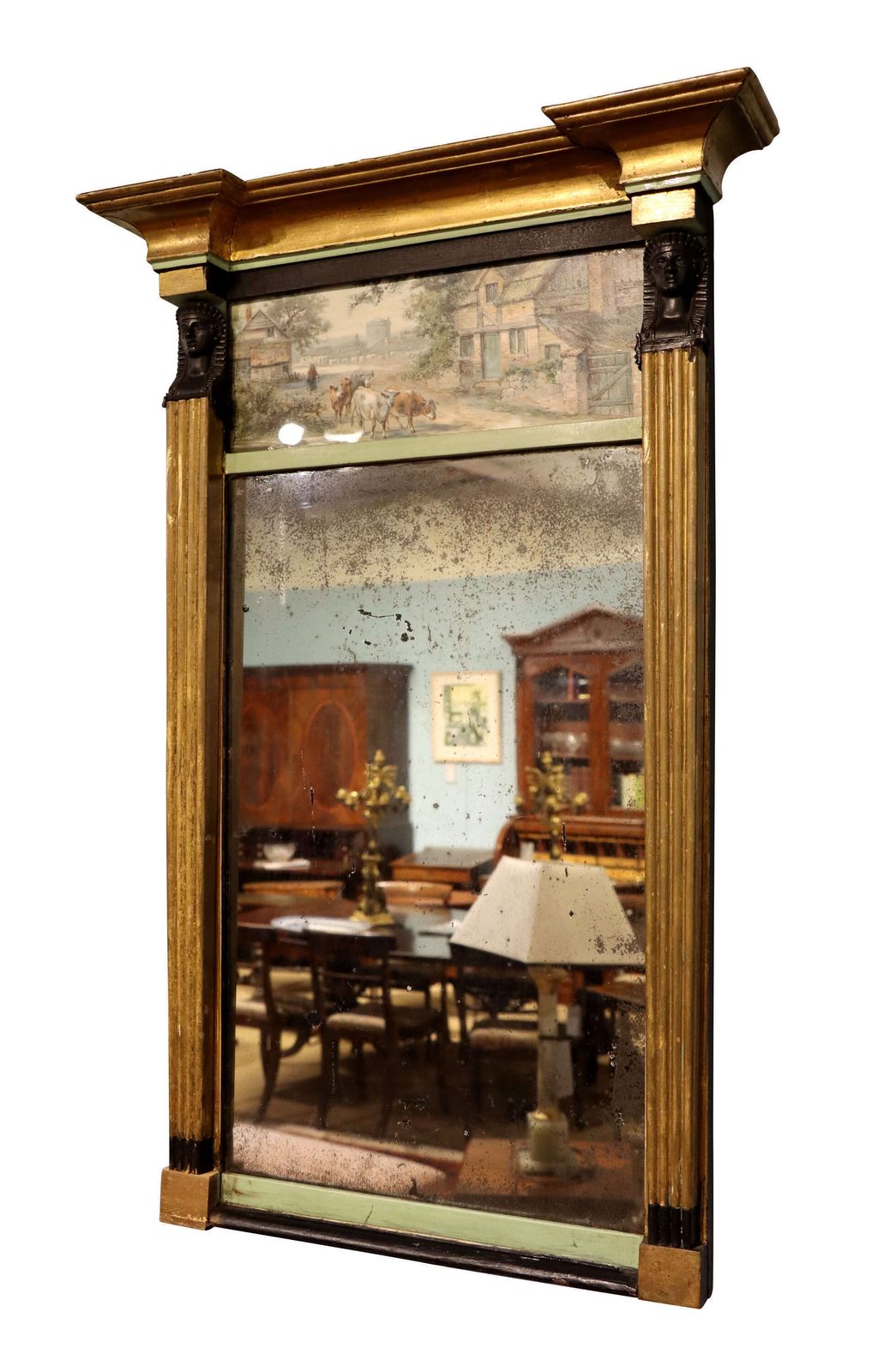 Early 19th Century French Empire / Trumeau Wall Mirror With Painted Panel, Circa 1825 photo Home Decor