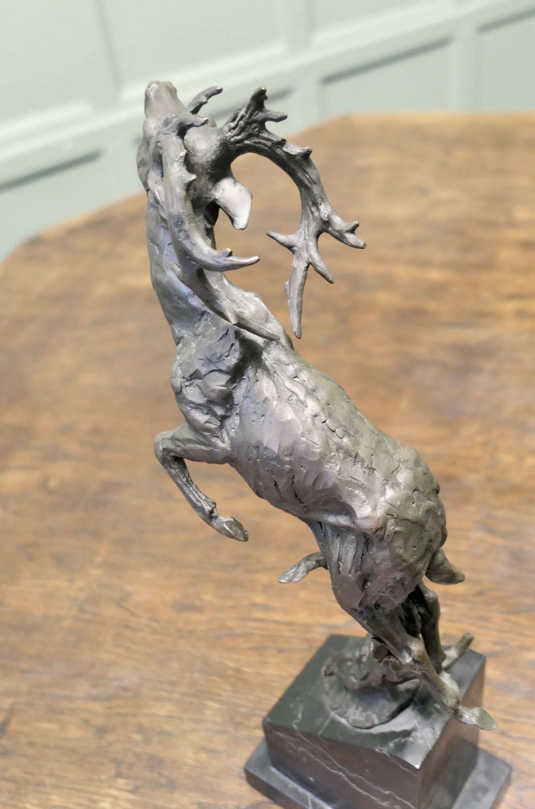This Is A Signed Bronze Sculpture Of A Deer Jumping, Mounted On A Marble Plinth photo 660.0