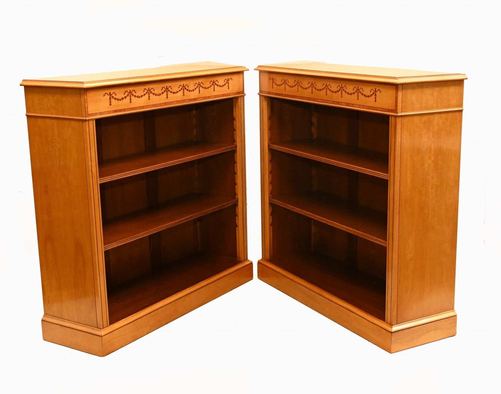 photo for sale Pair Regency Bookcases   Satinwood Open Front Sheraton Inlay Bespoke