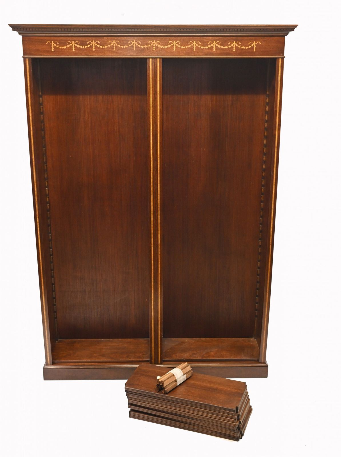Mahogany Bookcase   Double English Sheraton Inlay Open Front Bespoke photo for sale