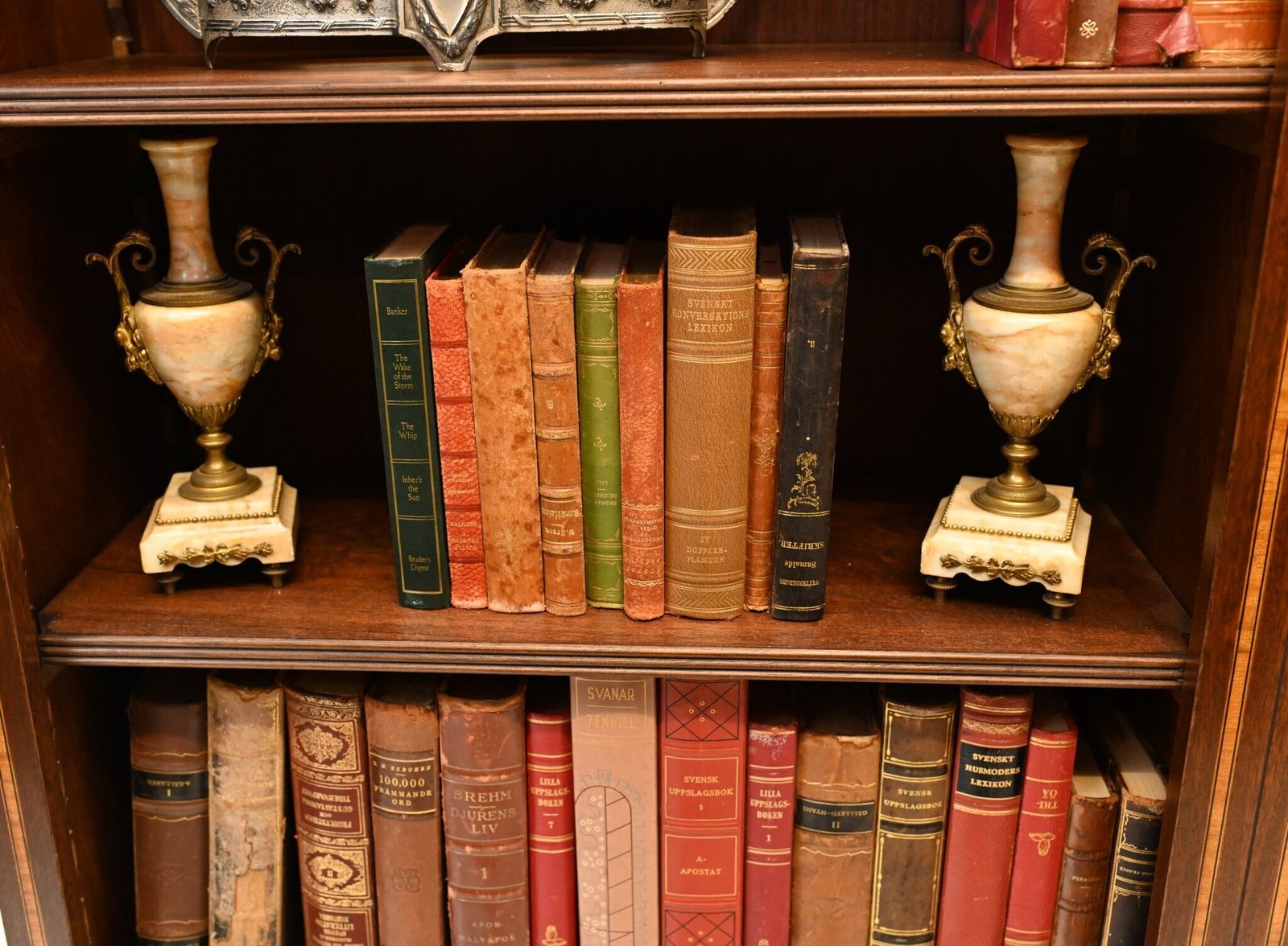 photo vintage Mahogany Bookcase   Double English Sheraton Inlay Open Front Bespoke