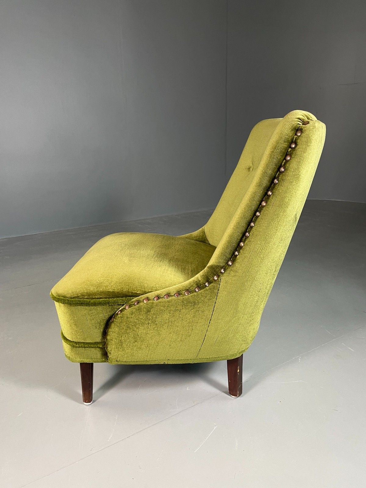 Vintage Cocktail Chair 1950s Danish Green Velvet Velour Retro Eb06603 photo furniture