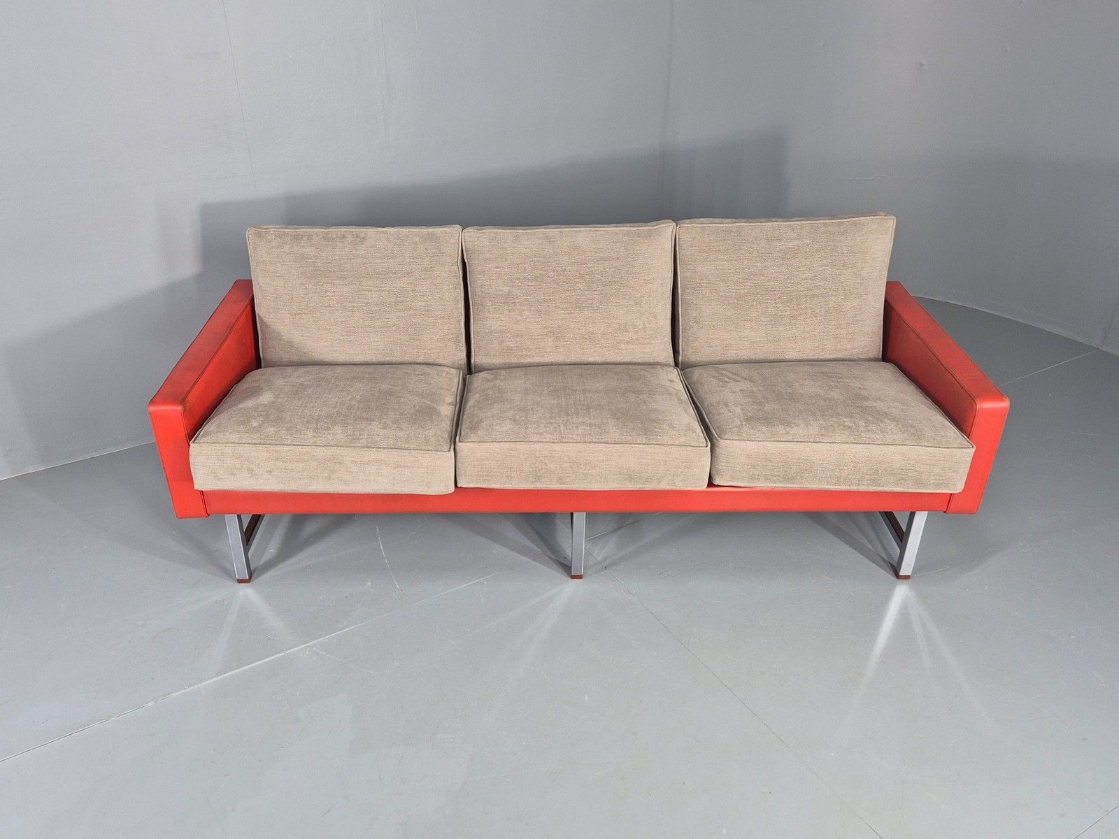 Vintage 3 Seat Sofa 1960s Swedish Red Leather New Cushions Mcm Retro  Eb11121 photo 1450.0