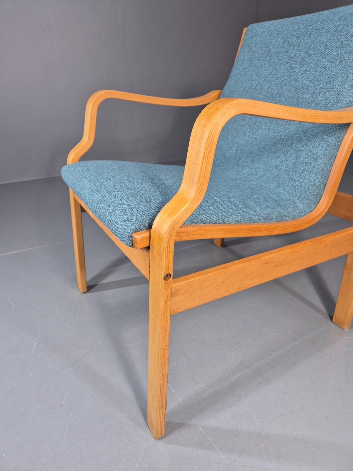 Furniture Vintage Farstrup Mid Century Chair New Blue Upholstery Bentwood Frame Eb11211 photo